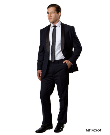 Men's Black & Black Satin Shawl Lapel 2-Piece Tuxedo – Modern Formal Suit