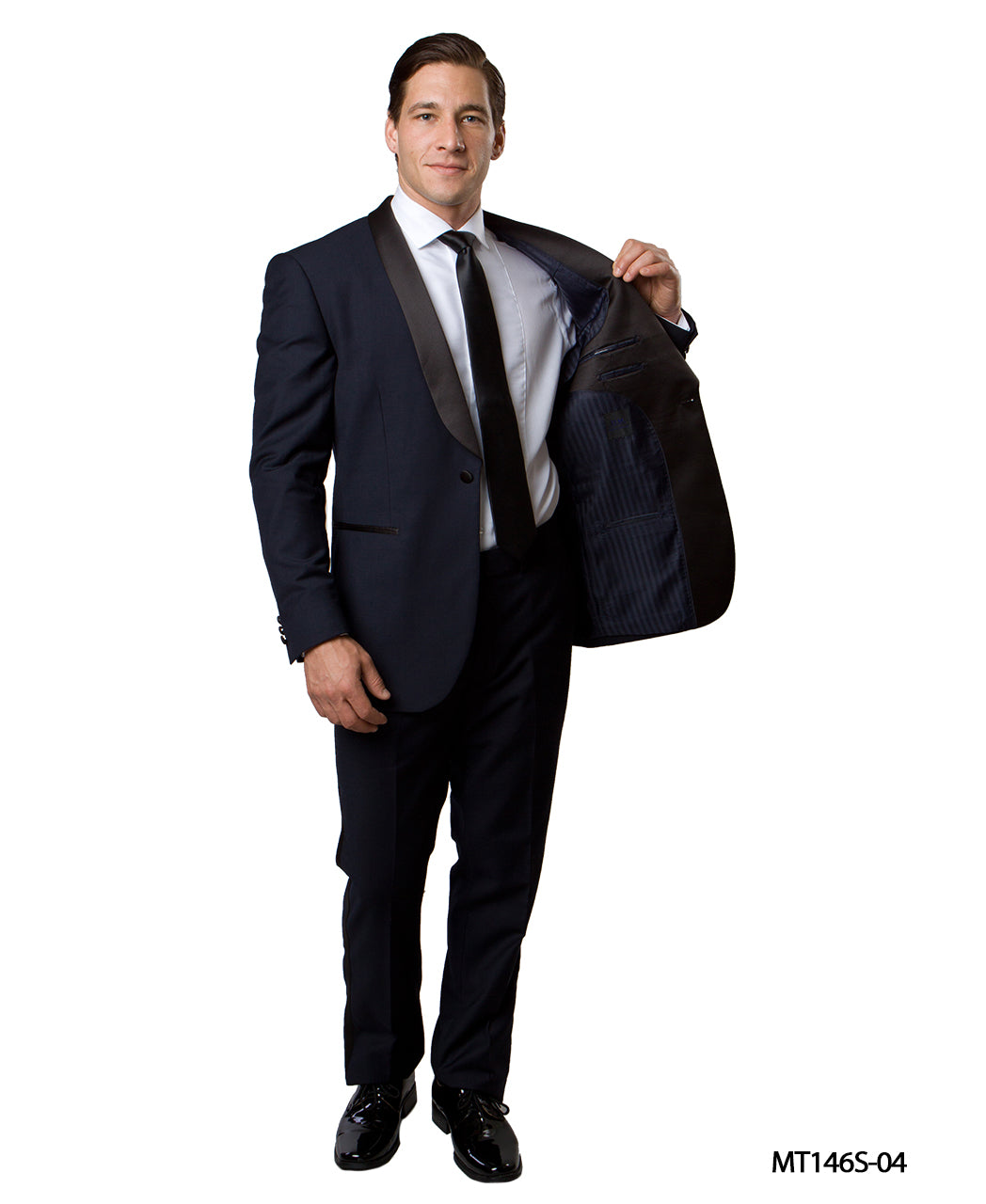 Men's Black & Black Satin Shawl Lapel 2-Piece Tuxedo – Modern Formal Suit