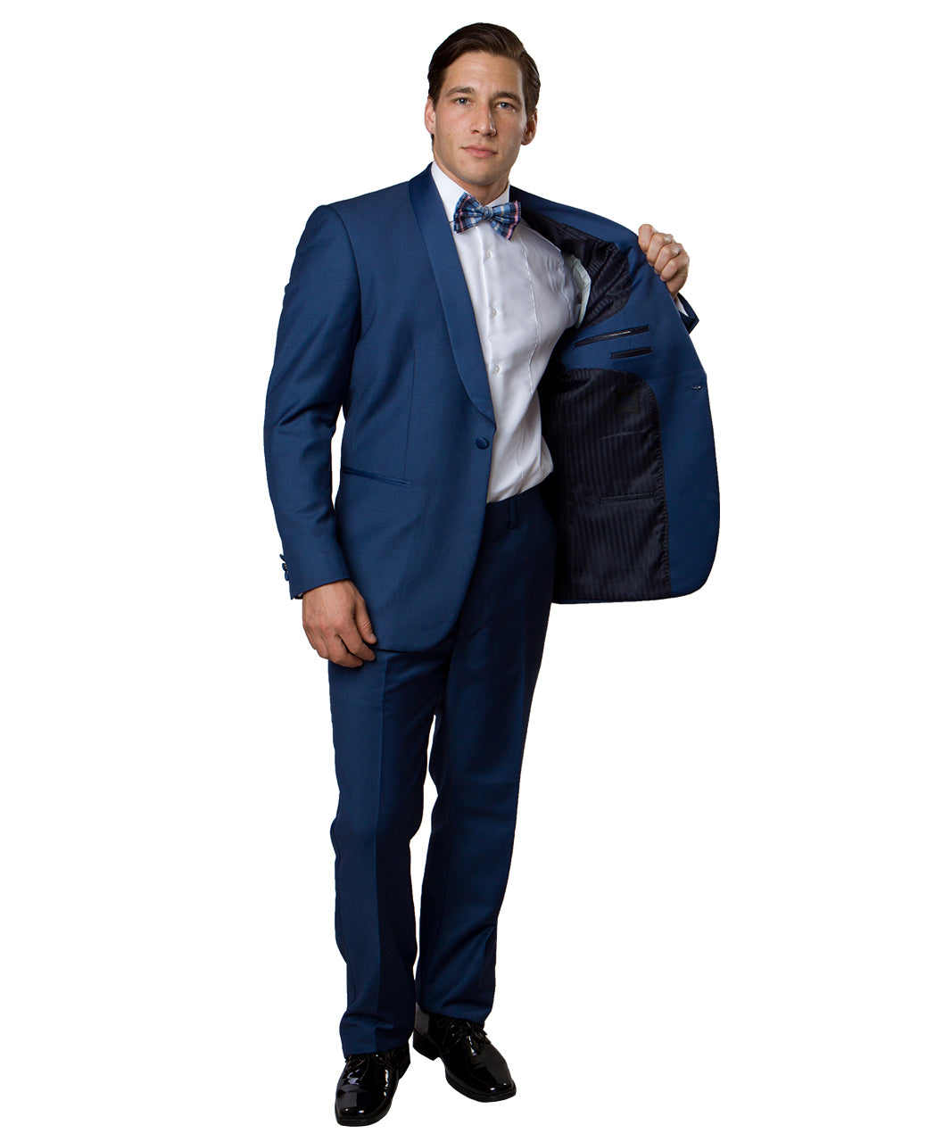 Men's Blue Satin Shawl Lapel 2-Piece Tuxedo – Modern Formal Suit