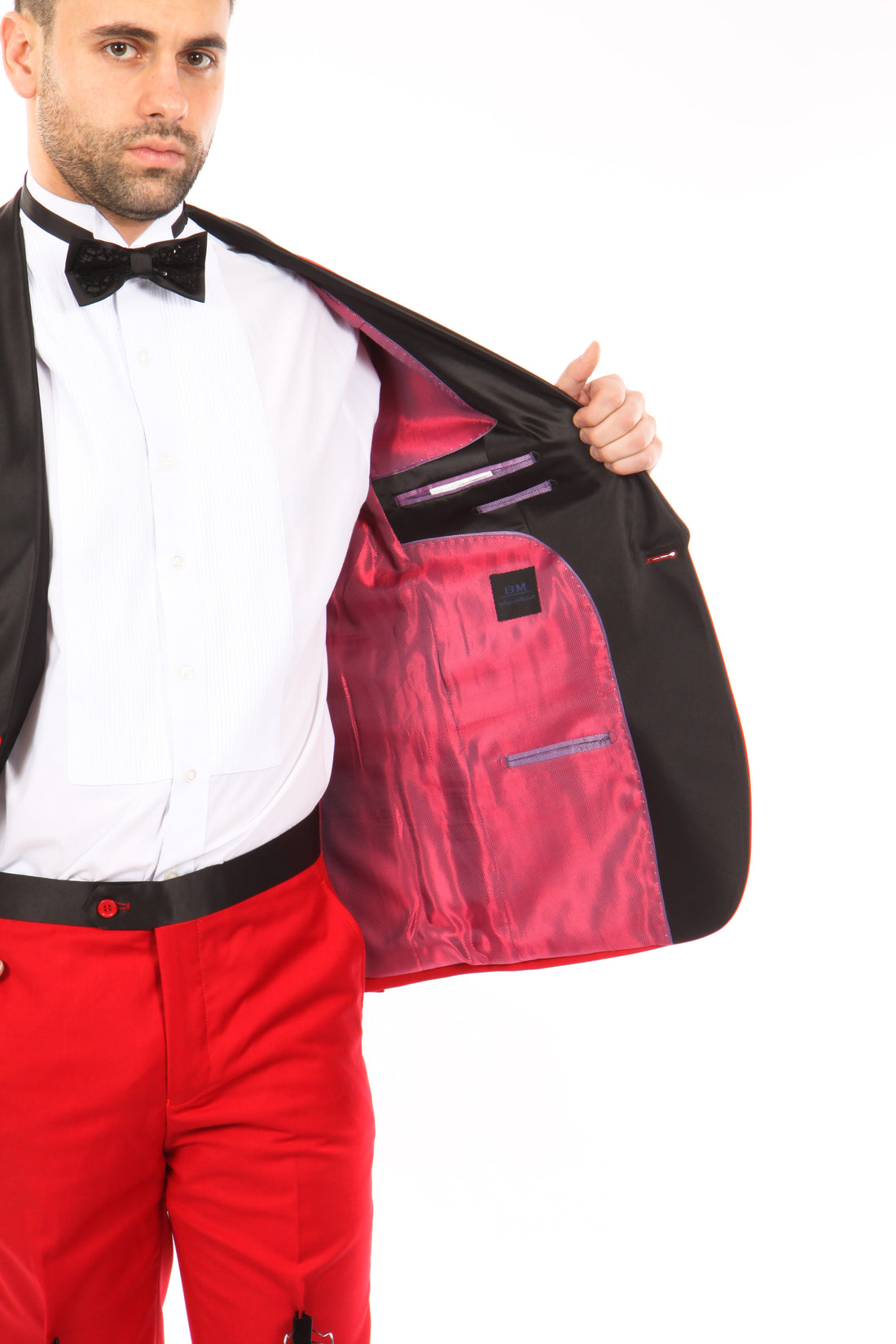 Men's Red & Black Satin Shawl Lapel 2-Piece Tuxedo – Modern Formal Suit