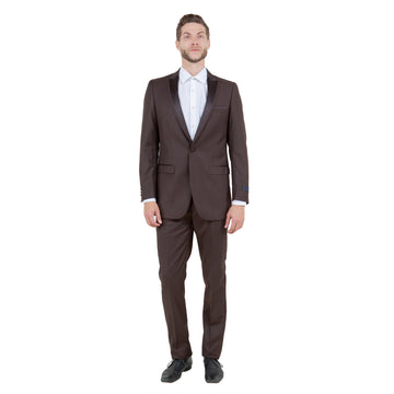 Men's Brown & Brown Satin Shawl Lapel 2-Piece Tuxedo – Modern Formal Suit