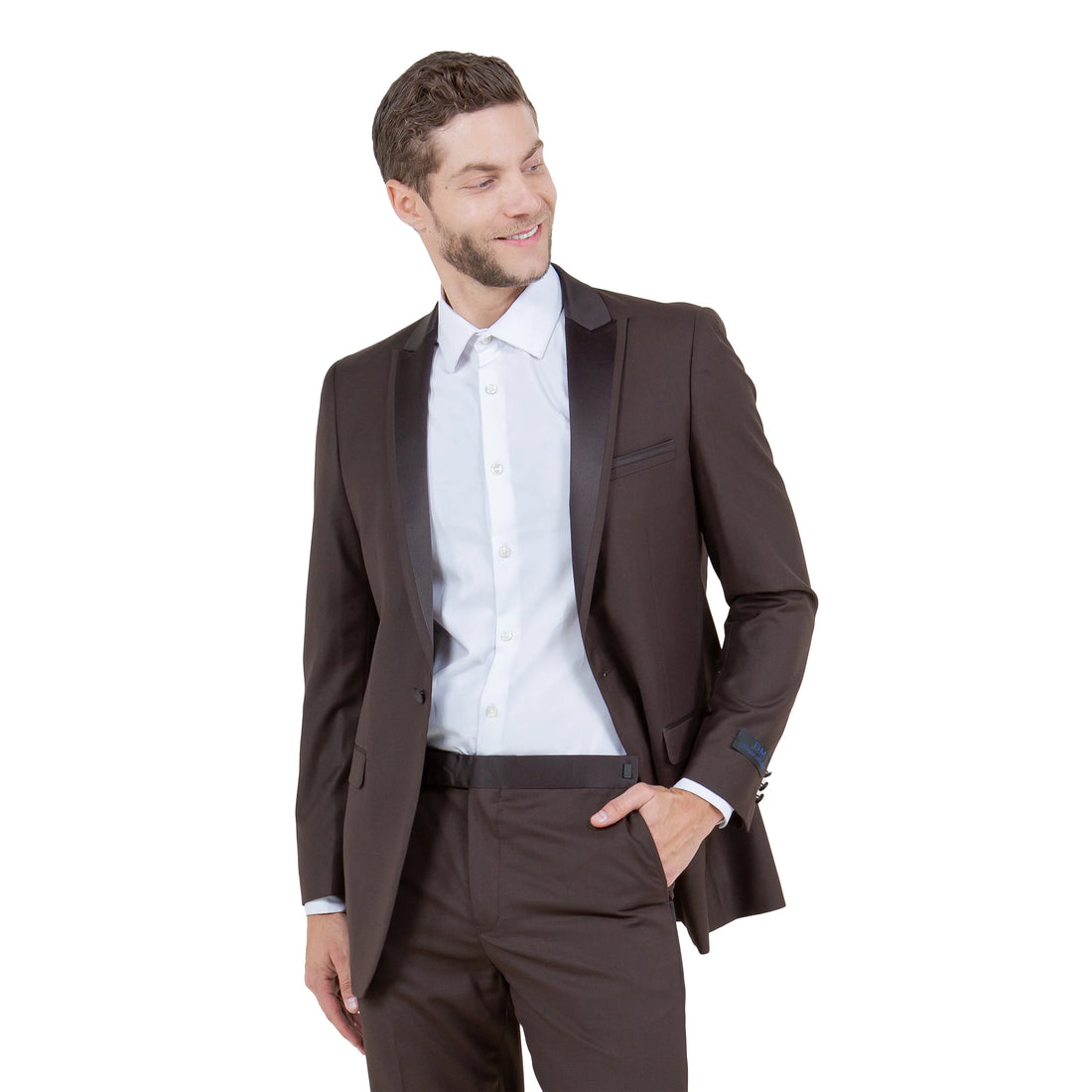 Men's Brown & Brown Satin Shawl Lapel 2-Piece Tuxedo – Modern Formal Suit