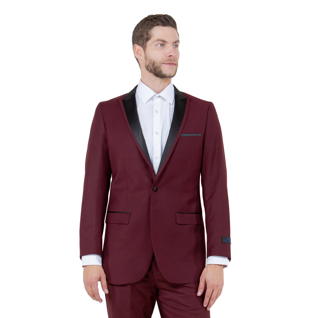 Men's Burgundy & Black Satin Shawl Lapel 2-Piece Tuxedo – Modern Formal Suit