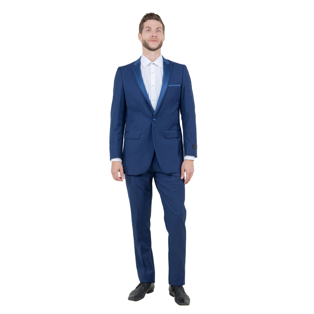 Men's Cobalt & Black Satin Shawl Lapel 2-Piece Tuxedo – Modern Formal Suit