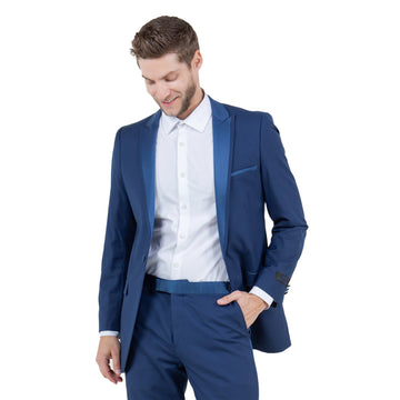 Men's Cobalt & Black Satin Shawl Lapel 2-Piece Tuxedo – Modern Formal Suit