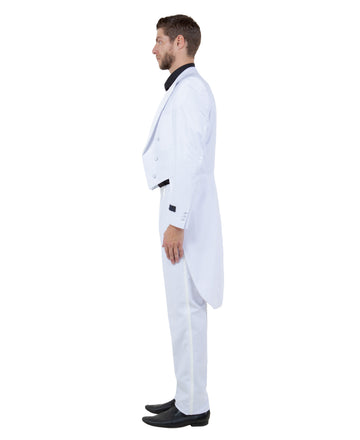 Men's White Tailcoat Tuxedo – White Satin Peak Lapel Formal White Tie Suit