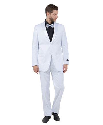 Bryan Michaels Men's White 3-Piece Tuxedo – White Satin Shawl Collar Slim Fit Formal Suit