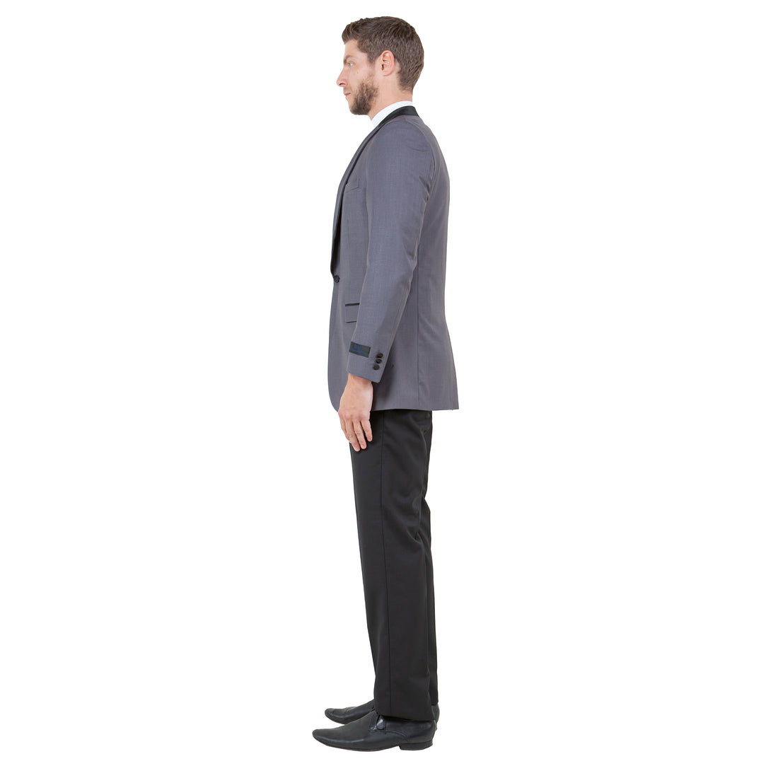 Bryan Michaels Men's Grey & Black 3-Piece Tuxedo – Satin Shawl Collar Slim Fit Formal Suit