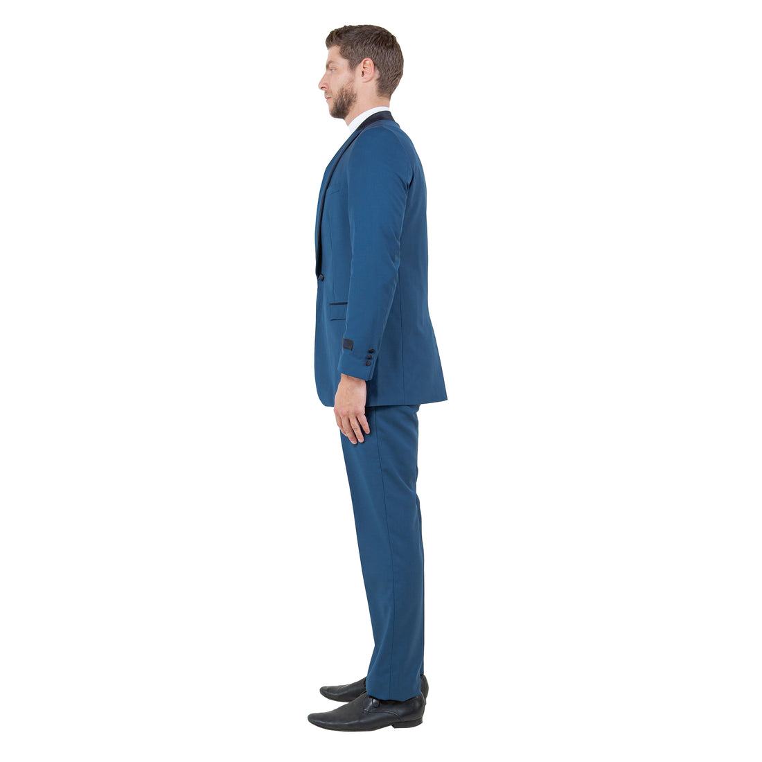 Bryan Michaels Men's 3-Piece Blue Tuxedo – Satin Shawl Collar Slim Fit Formal Suit