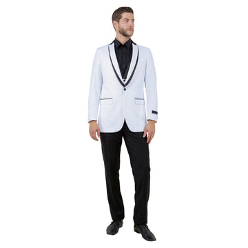 Bryan Michaels Men's 3-Piece White Tuxedo – Satin Shawl Collar Slim Fit Formal Suit