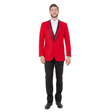 Men's Red & Black Satin Shawl Lapel 2-Piece Tuxedo – Modern Formal Suit
