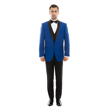 Men's Blue & Black Satin Shawl Lapel 2-Piece Tuxedo – Modern Formal Suit
