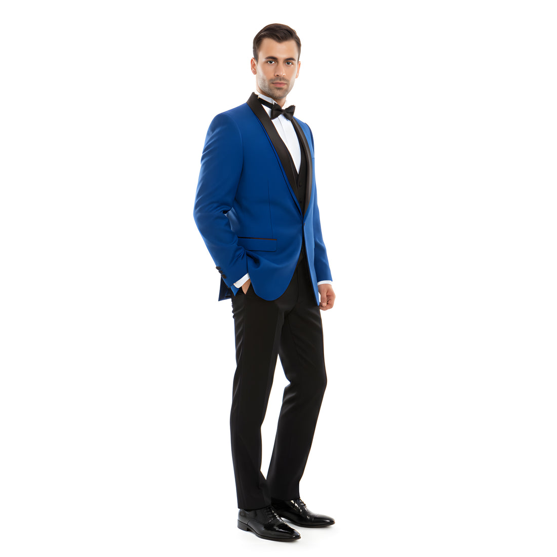Men's Blue & Black Satin Shawl Lapel 2-Piece Tuxedo – Modern Formal Suit