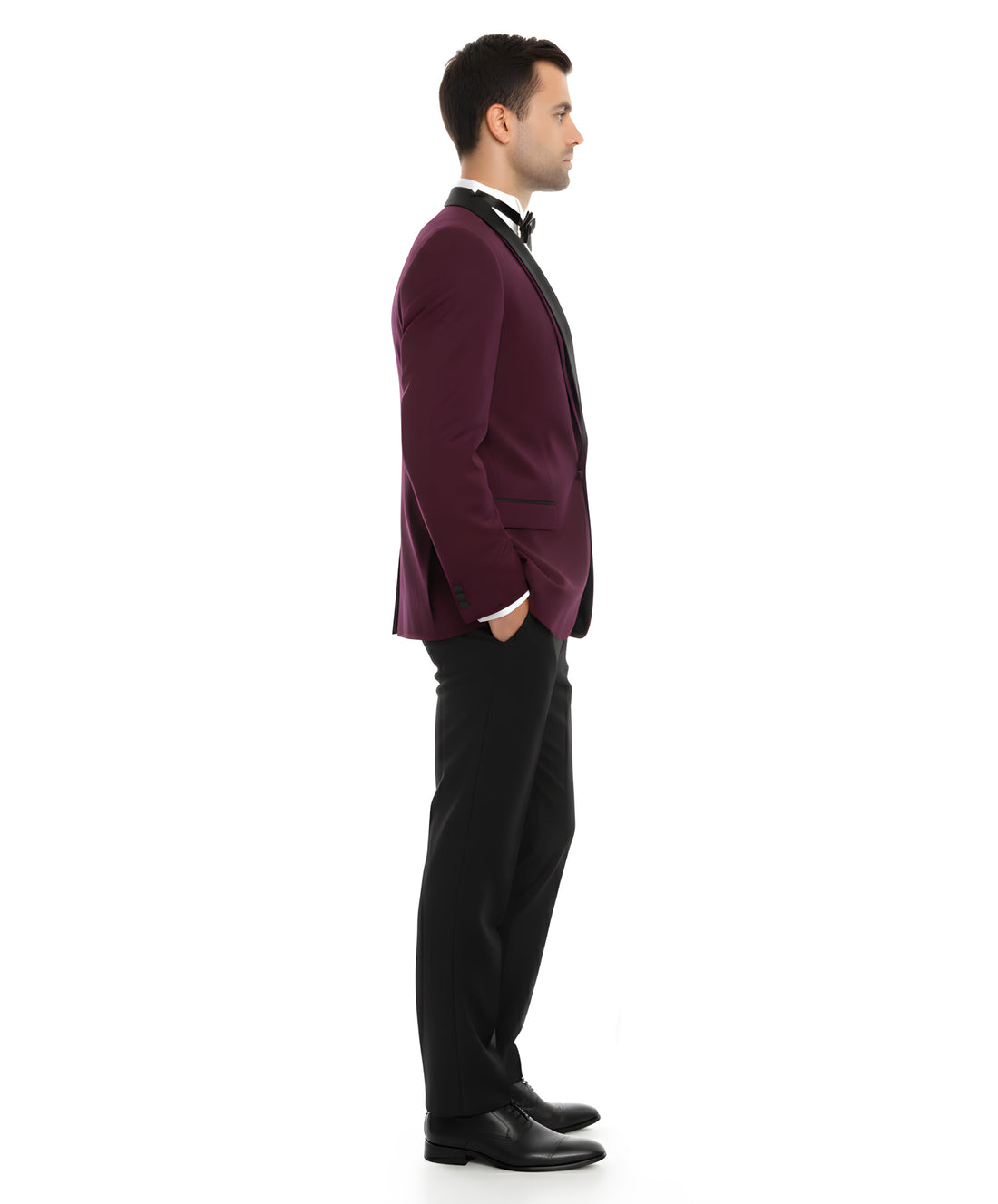 Men's Burgundy & Black Satin Shawl Lapel 2-Piece Tuxedo – Modern Formal Suit