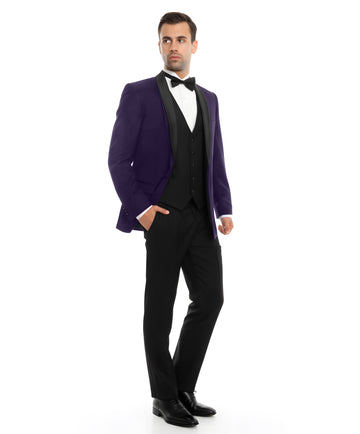 Men's Purple & Black Satin Shawl Lapel 2-Piece Tuxedo – Modern Formal Suit
