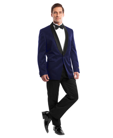 Men's Navy & Black Satin Shawl Lapel 2-Piece Tuxedo – Modern Formal Suit