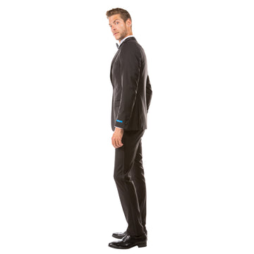 Sean Alexander Men's Black 2-Piece Satin Notch Lapel Tuxedo – Hybrid Fit Formal Suit