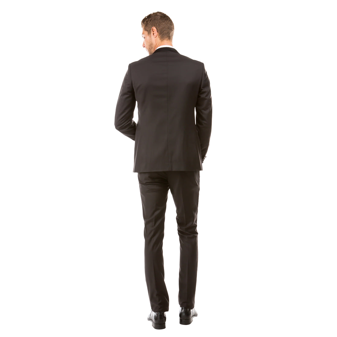 Sean Alexander Men's Black 2-Piece Satin Notch Lapel Tuxedo – Hybrid Fit Formal Suit