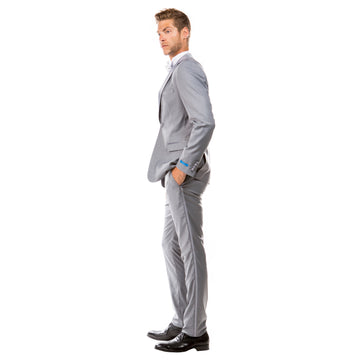 Sean Alexander Men's Grey 2-Piece Satin Notch Lapel Tuxedo – Hybrid Fit Formal Suit