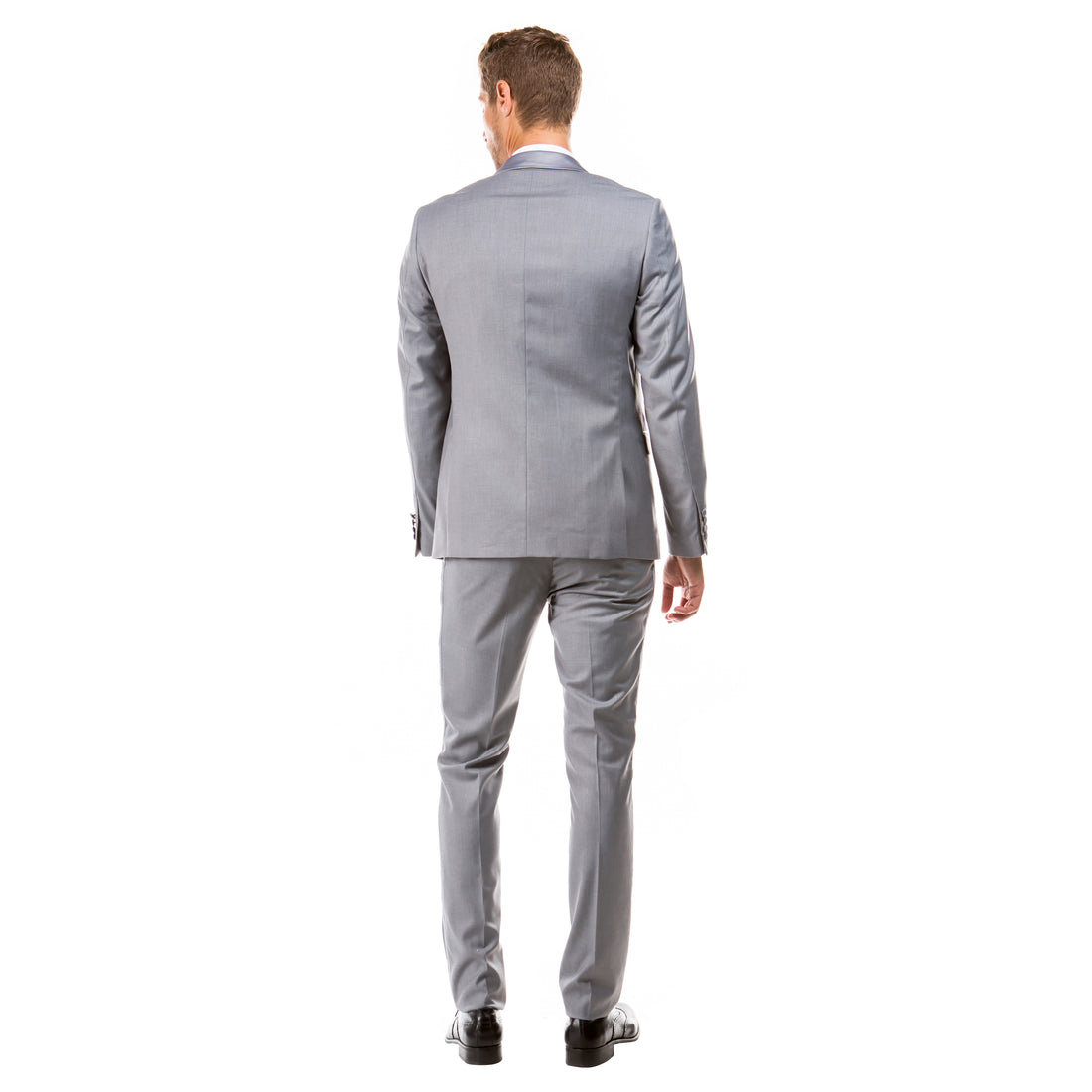 Sean Alexander Men's Grey 2-Piece Satin Notch Lapel Tuxedo – Hybrid Fit Formal Suit