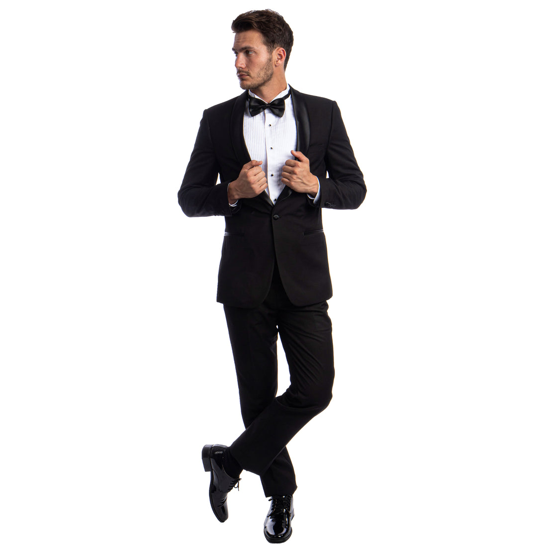 Azzuro Men's Black 2-Piece Tuxedo – Black Satin Shawl Collar Slim Fit Formal Suit