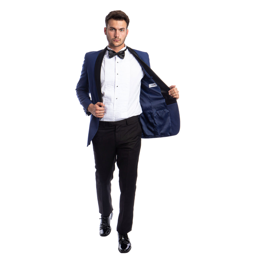 Azzuro Men's Navy 2-Piece Tuxedo –Navy Satin Shawl Collar Slim Fit Formal Suit