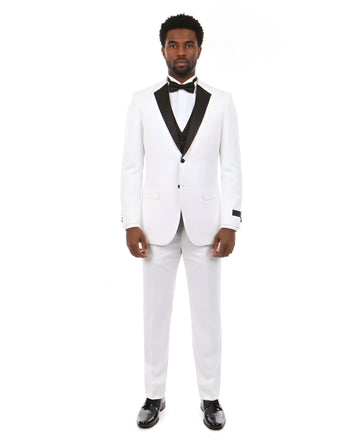 Men's Black 3-Piece Peak Lapel Tuxedo – Modern Formal Wedding & Prom Suit