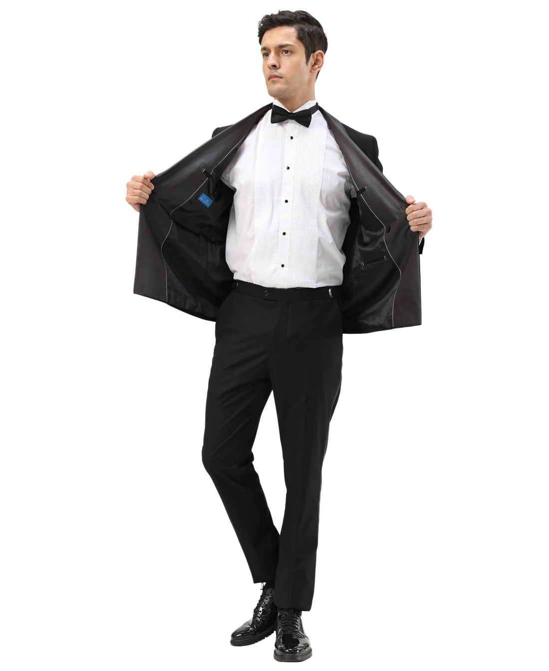 Designer Men's Black Double-Breasted Tuxedo with Satin Peak Lapel – Modern Slim Fit Formal Suit