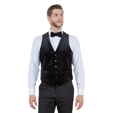 Tazzio Men's Slim-Fit Black Velvet Vest & Bow Tie Set – Formal Suit Separates