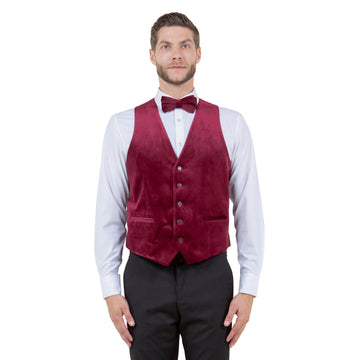 Tazzio Men's Slim-Fit Burgundy Velvet Vest & Bow Tie Set – Formal Suit Separates