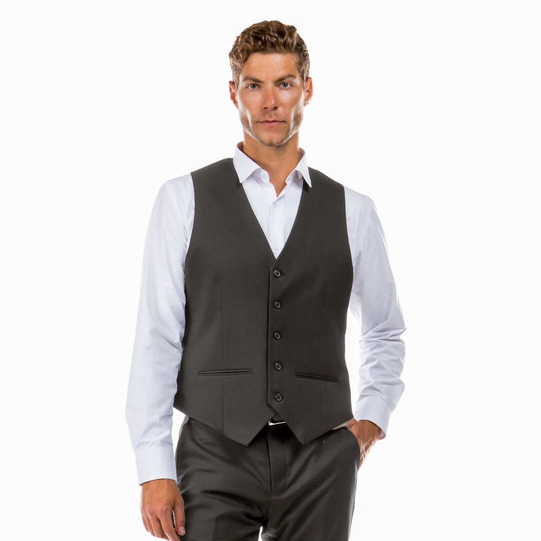 Zegarie Men's Tailored Fit Dark Grey Suit Vest – Formal V-Neck Dress Vest