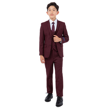 Perry Ellis Boys Burgundy 5-Piece Solid Suit Set