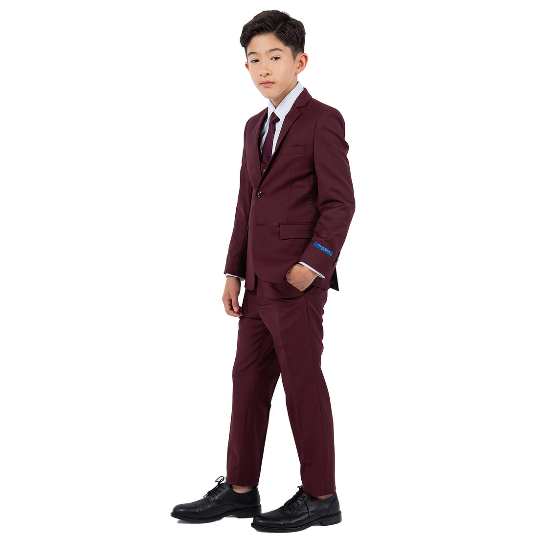 Perry Ellis Boys Burgundy 5-Piece Solid Suit Set