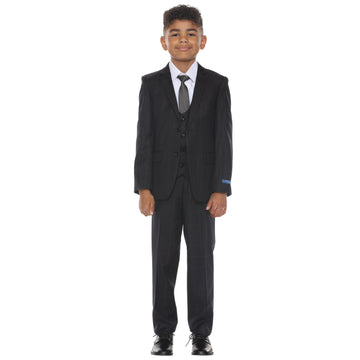 Perry Ellis Boys 5-Piece Black Windowpane Suit Set