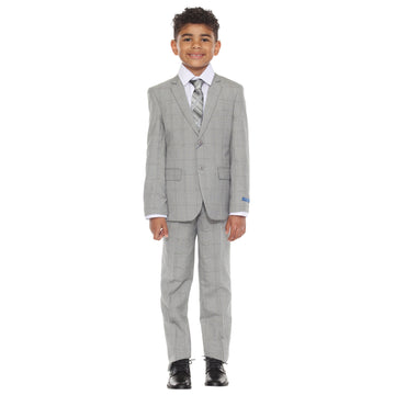 Perry Ellis Boys 5-Piece Grey Glen Plaid Suit Set