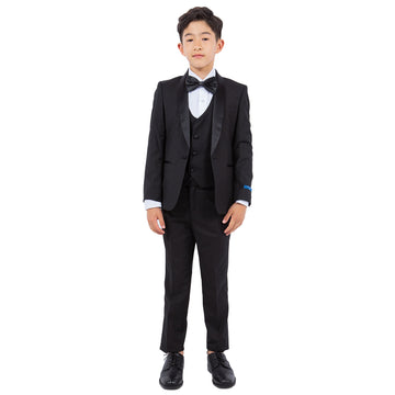 Perry Ellis Portfolio Boys 5-Piece Black Tuxedo Set – Shawl Collar Formal Suit