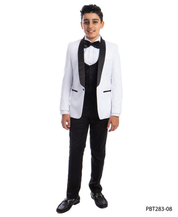 Perry Ellis Boys 5-Piece White & Black Tuxedo Set