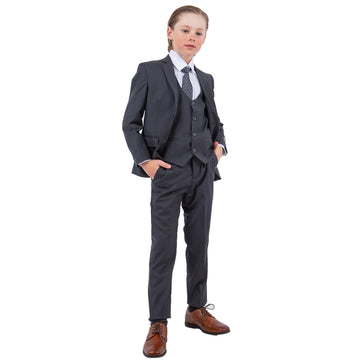 Stacy Adams Boys 5-Piece Charcoal Grey Suit Set
