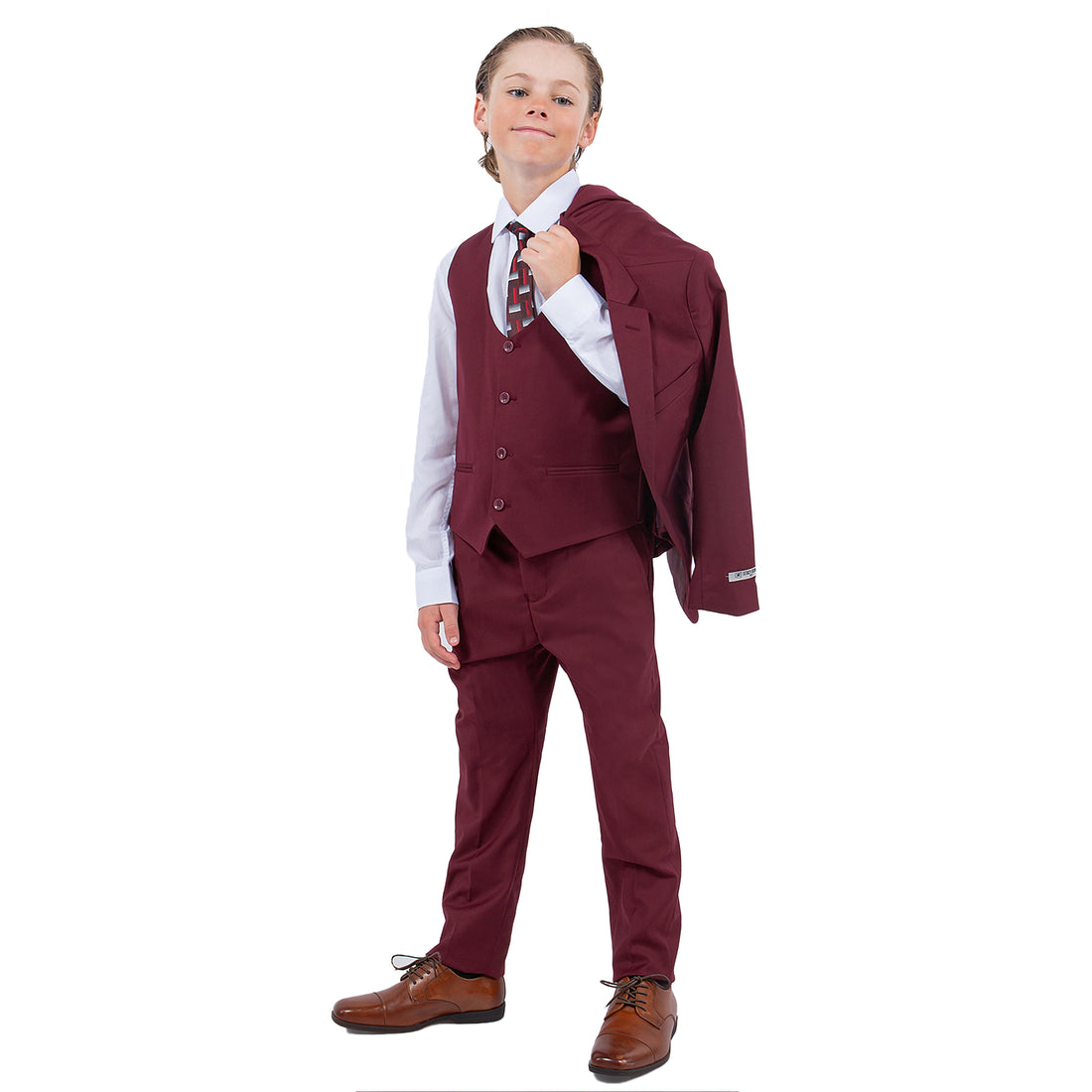 Stacy Adams Boys 5-Piece Burgundy Suit Set