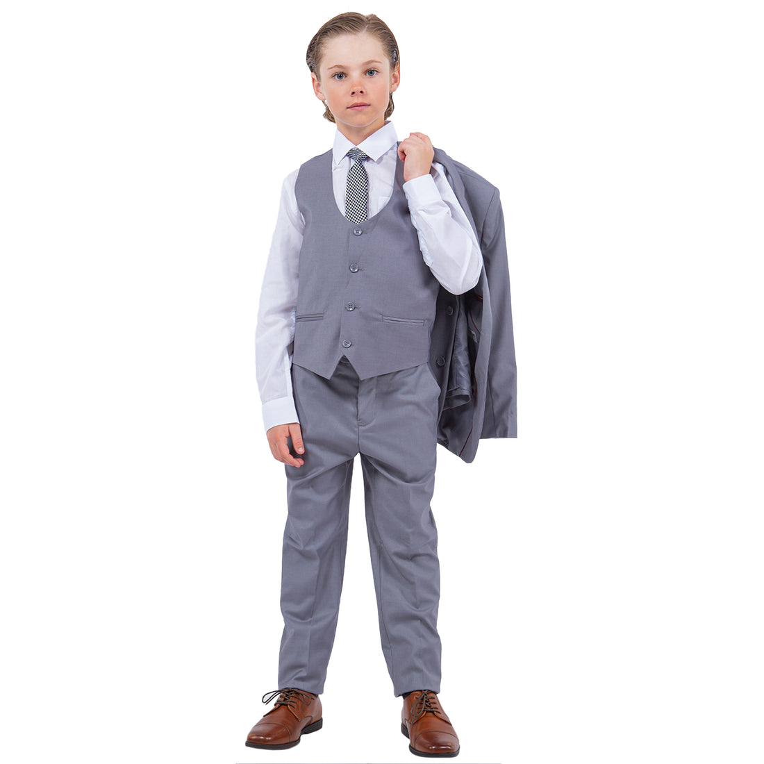 Stacy Adams Grey Boy's 5pc Solid Suit