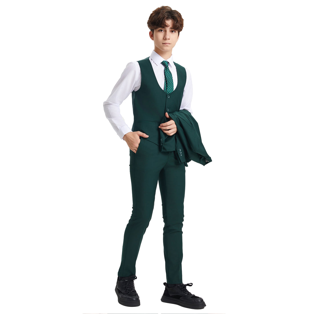 Stacy Adams Boy's Green 5pc Solid Suit