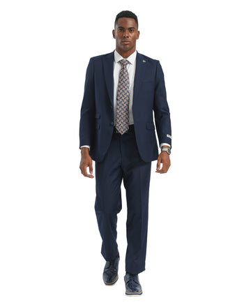 Mens Suit 2pc Navy Slim Fit Notch Lapel Suits