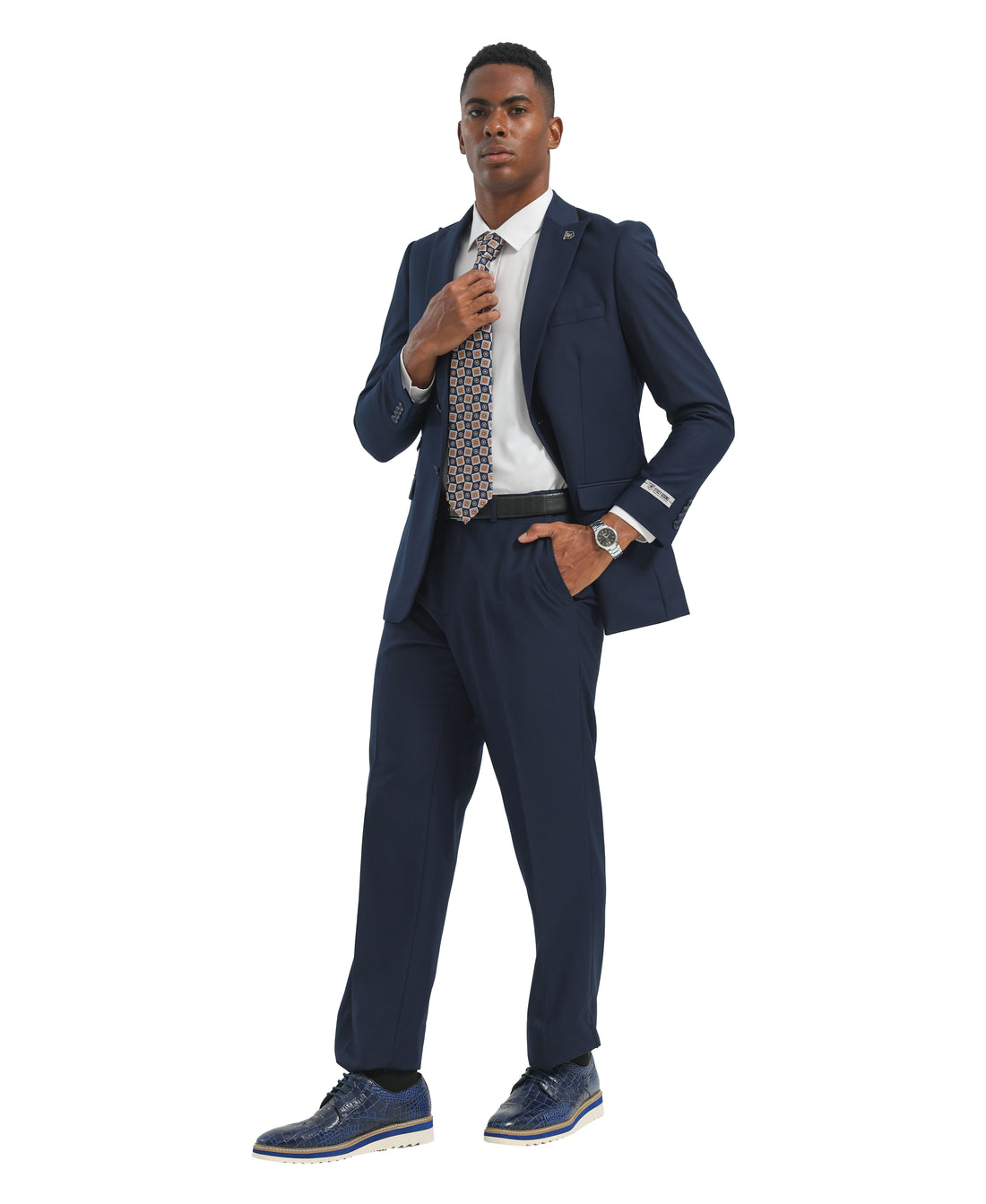 Mens Suit 2pc Navy Slim Fit Notch Lapel Suits