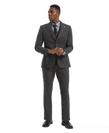 Black/Grey Fit 3pc Houndstooth Suits