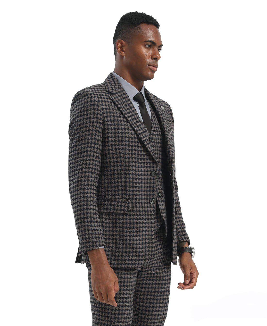 Black/Grey Fit 3pc Houndstooth Suits