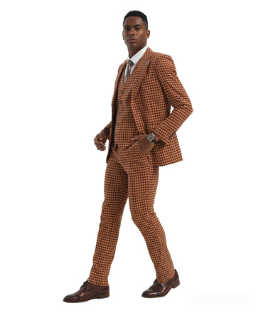 Brown/Terracotta Fit 3pc Houndstooth Suits