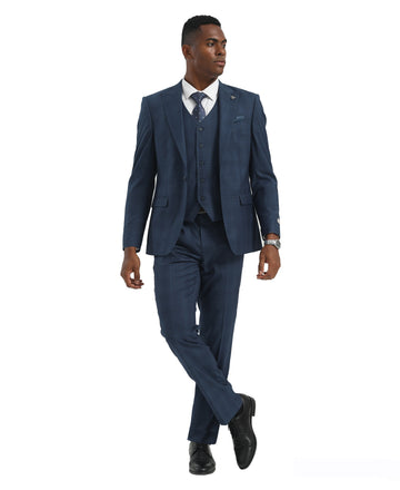 Navy Blue/Blue Fit 3pc Windowpane Suits