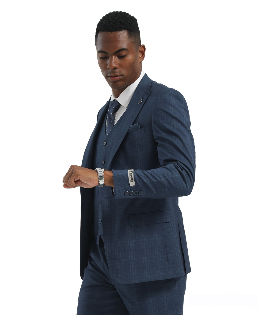Navy Blue/Blue Fit 3pc Windowpane Suits