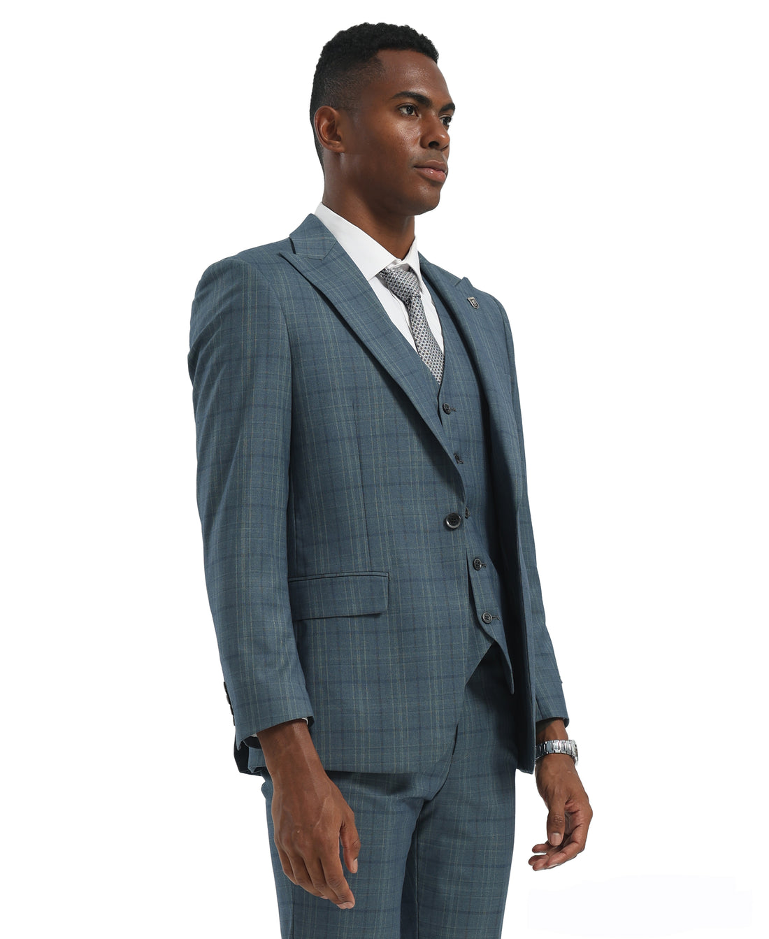 Turquoise/Green Fit 3pc Windowpane Suits