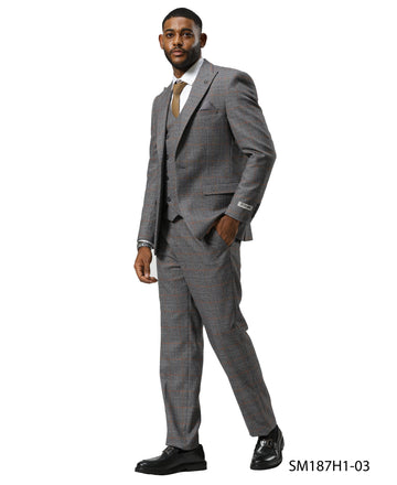 Windowpane Grey 3pc Men Suit
